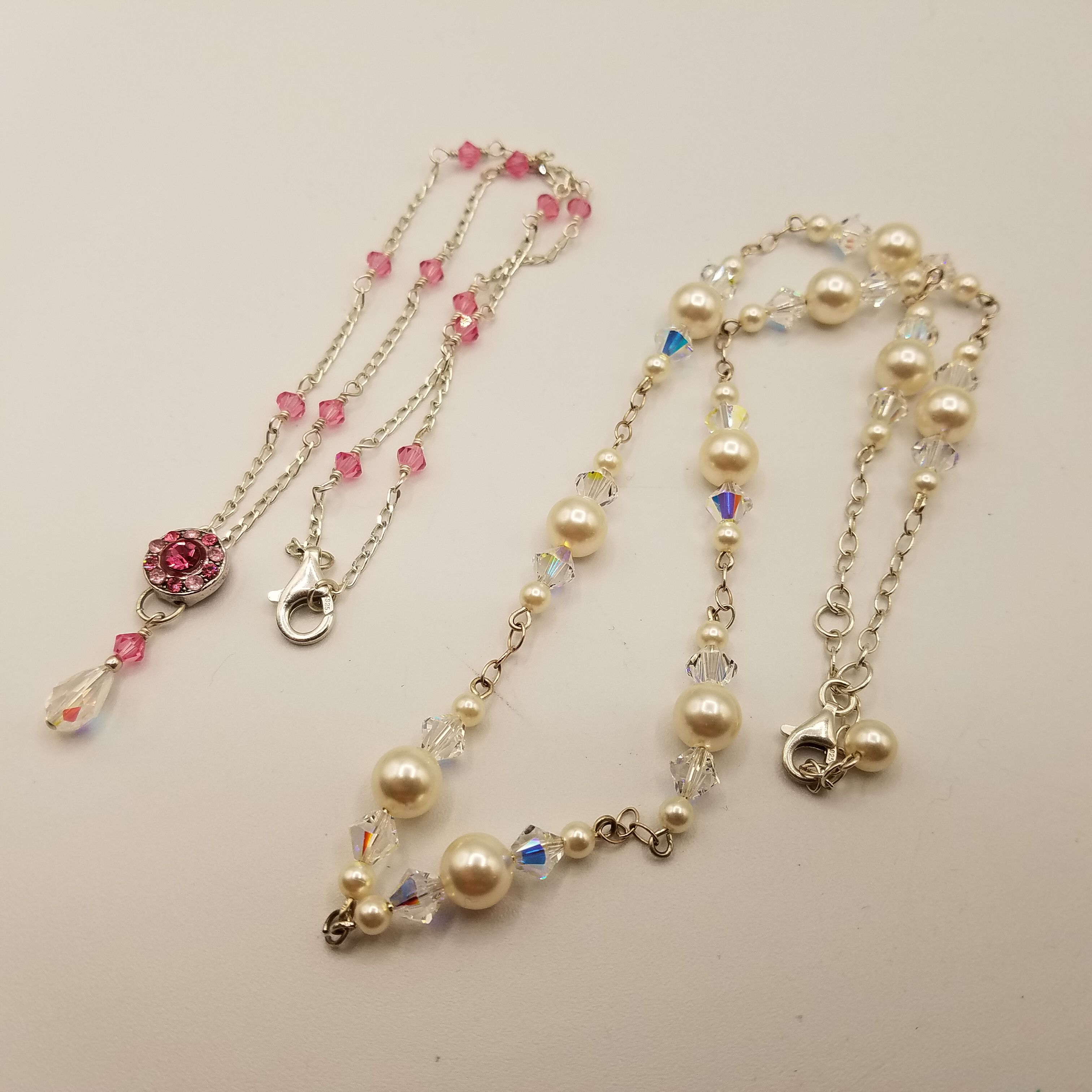 Buy the 925 Sterling Silver Crystal + Faux Pearl Station Necklaces