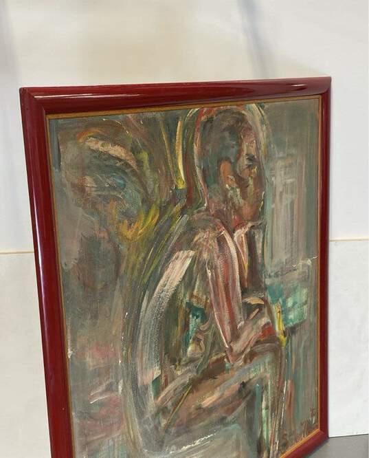 The Thinker Abstract Oil on canvas by J. Striker Martin Signed 1982 Contemporary image number 2