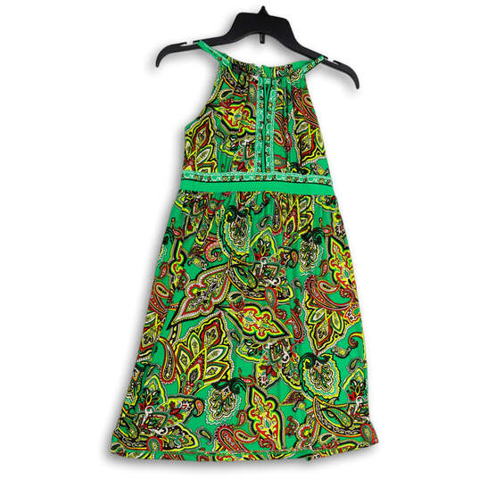 Womens Green Paisley Sleeveless Halter Neck Knee Length A-Line Dress Size P image number 2