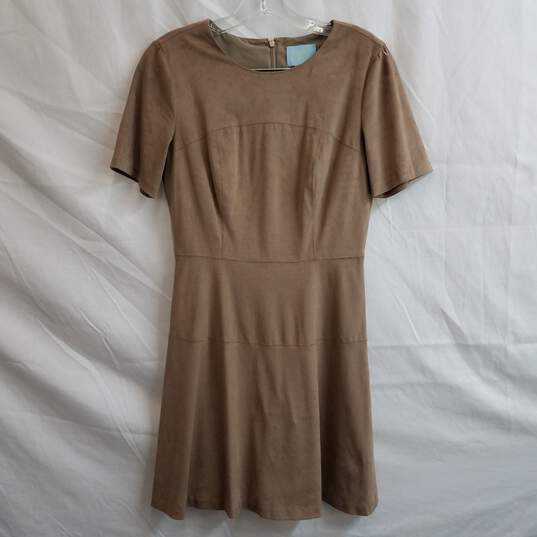 Light brown faux suede fit and flare short sleeve dress 4 image number 1