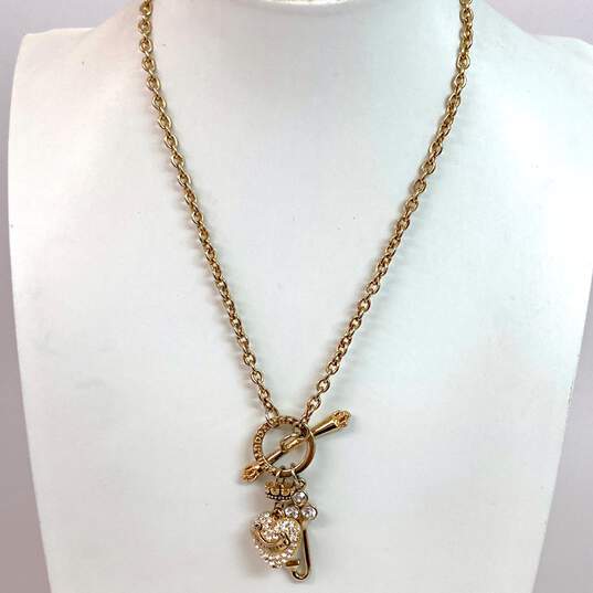 Designer Juicy Couture Gold-Tone Rhinestone Cable Chain Charm Necklace image number 2