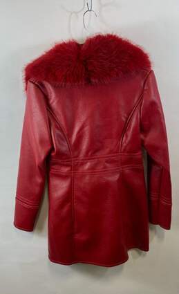NWT LA Coalition Womens Red Leather Fur Collar Long Sleeve Full Zip Jacket Sz S alternative image