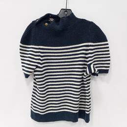 Maeve Women's Blue/White Striped Short Sleeve Knit Sweater Size L