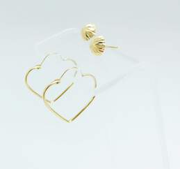 14K Yellow Gold Etched Dome Post & Pointed Tube Hoop Earrings 0.8g