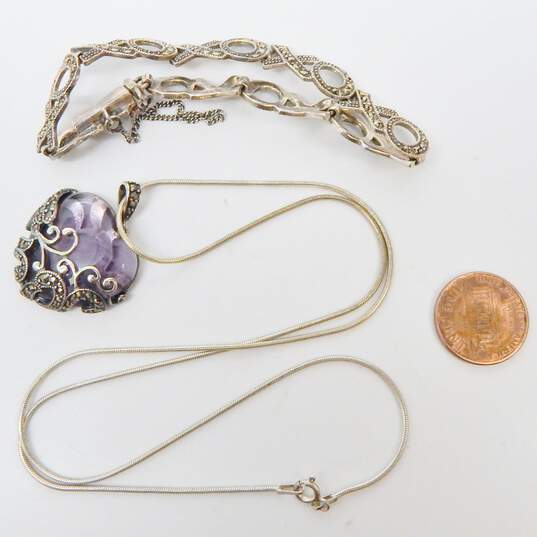 (G) Artisan 925 X & O Marcasite Bracelet & Heart Pendant Necklace 29.3g image number 5