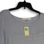 NWT Womens Gray Round Neck Short Sleeve Side Slit Pullover Blouse Top Sz M image number 3