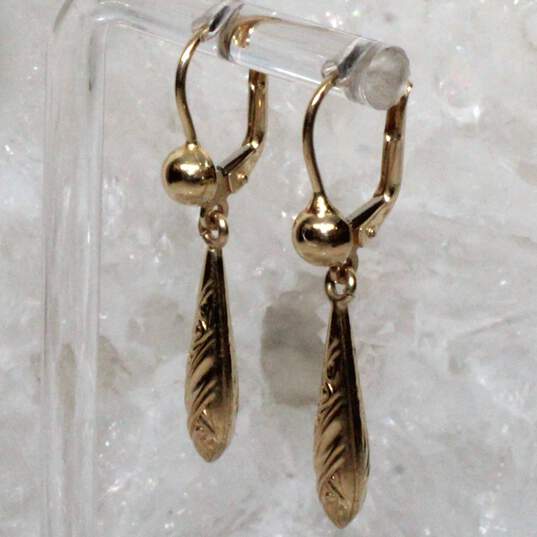 14K Yellow Gold Etched Design Dangle Earrings - 2.80g image number 2