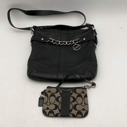 Coach Womens Black Leather Crossbody Bag Purse With Tan Wristlet Wallet