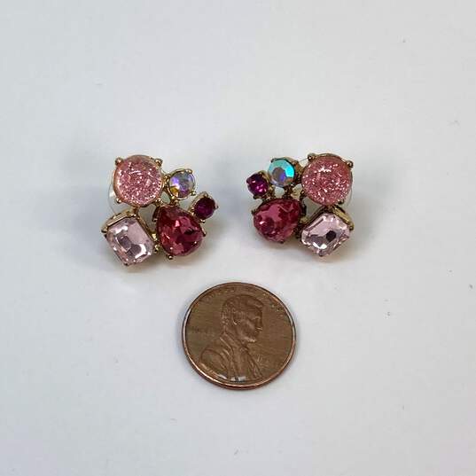 Designer Betsey Johnson Gold Tone Cluster Crystal Fashionable Stud Earrings image number 4