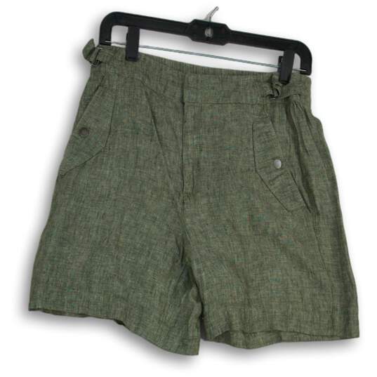 Athleta Womens Green Flap Pocket Elastic Adjustable Waist Hot Pant Shorts Size 6 image number 1