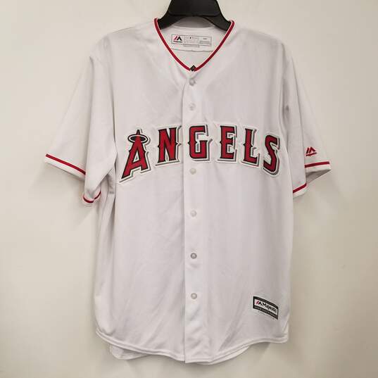 Buy the NWT Mens White Los Angeles Angels Mike Trout #27 Button-Up Jersey  Size L