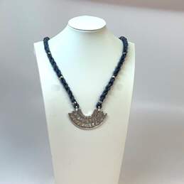 Designer Lucky Brand Silver-Tone Blue Cord Twisted Yarn Pendant Necklace
