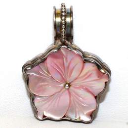 KH Signed Sterling Silver Mother Of Pearl Hibiscus Flower Pendant