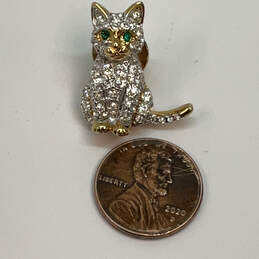 Designer Swarovski Gold-Tone Clear Rhinestone Cat Shape Brooch Pin alternative image