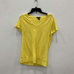 Womens Yellow Short Sleeve V-Neck Classic Pullover T-Shirt Size Small