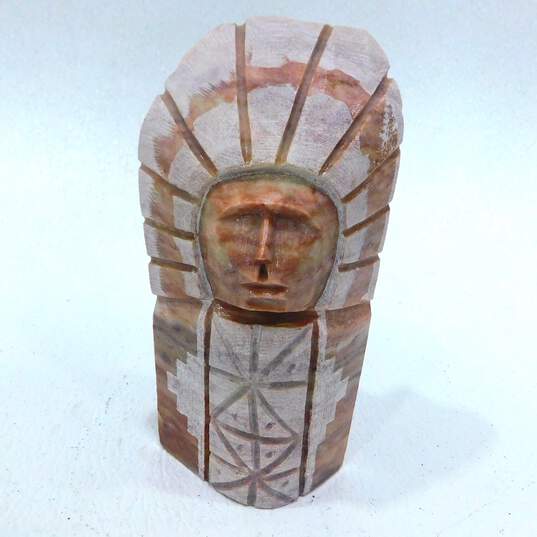 VNTG Navajo Alabaster Pink Stone Indian Chief Carved Sculpture 6.5 Inch image number 1