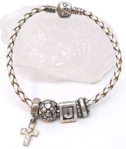 Pandora 925 Cross Heart & Initial J Charm Bracelet 16.8g