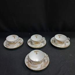 8pc Set of Minton Golden Fern Bone China Tea Cups & Saucers