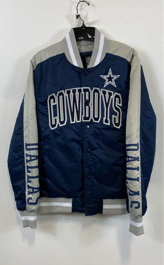 NFL Mens Blue Silver Long Sleeve Dallas Cowboys Football Varsity Jacket Size S image number 1