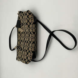 Womens Black Brown Leather Trim Signature Print Removable Strap Satchel Bag alternative image