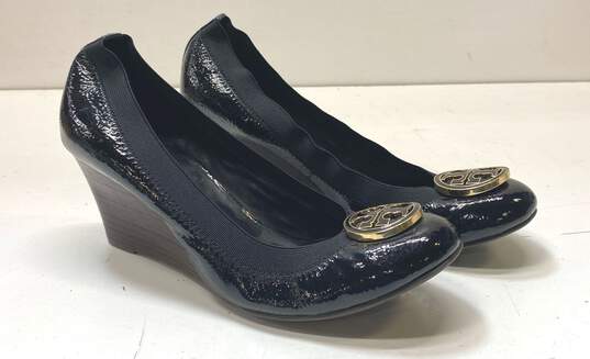 Tory Burch Patent Leather Carolina Wedge Heels Black 8.5 image number 1