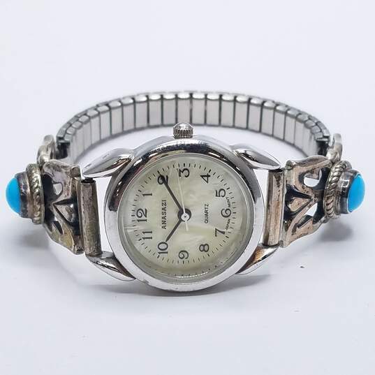 Anasazi 23mm MOP Sterling Silver Turquoise Bracelet Stainless Steel Watch image number 7