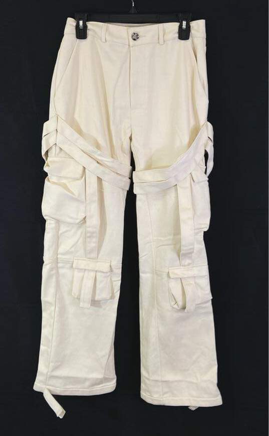 NWT Manière De Voir Womens Beige Cotton Denim Strap Straight Jeans Size 4 image number 1