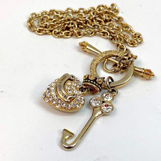Designer Juicy Couture Gold-Tone Rhinestone Cable Chain Charm Necklace image number 3