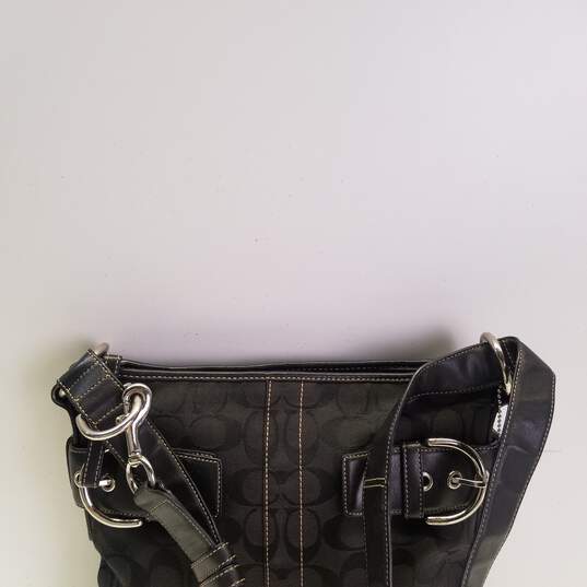 Coach Mini Shoulder Signature Canvas Leather Black Gray Handbag Excellent