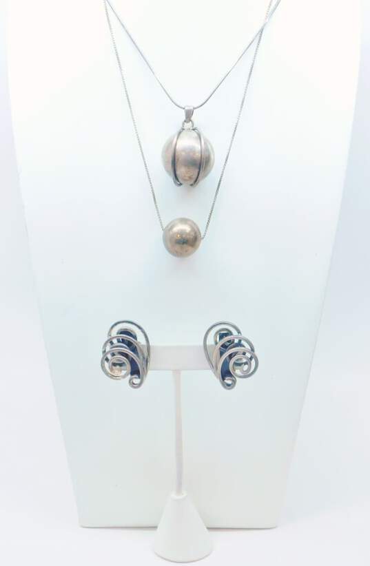 Sterling Silver Harmony Bell Necklaces & Abstract Swirl Earrings 58.1g image number 1