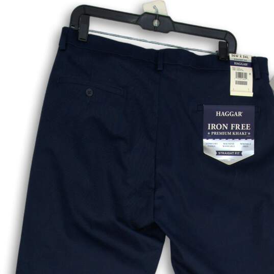 NWT Haggar Mens Blue Flat Front Iron Free Straight Fit Khakis Pants Size 36x34 image number 4