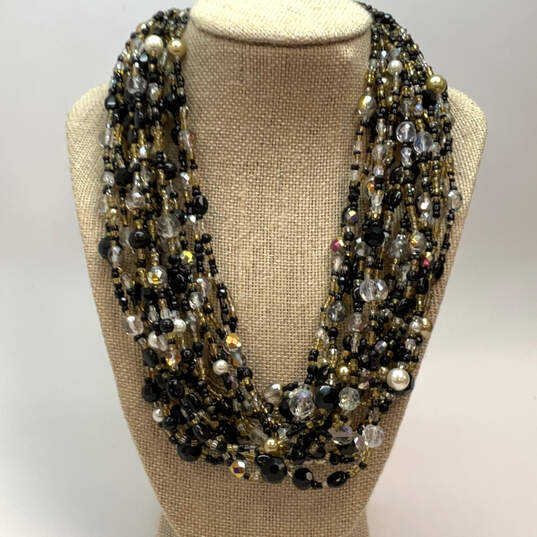 Designer Joan Rivers Gold-Tone Pearl Black Multi Strand Beaded Necklace image number 1