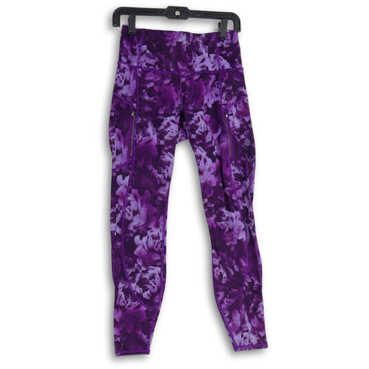 Womens Purple Floral Elastic Waist Pull-On Compression Leggings Size Small image number 1
