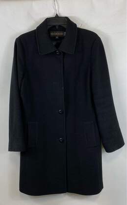 Kristen Blake Womens Black Long Sleeve Collared Single Breasted Overcoat Size 10