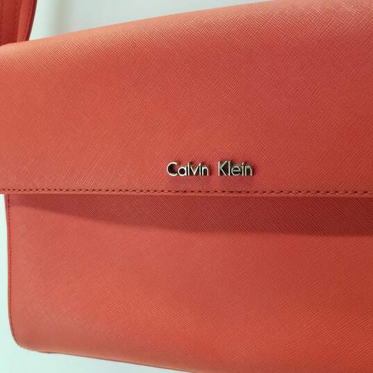 Calvin Klein Orange Leather Shoulder Crossbody Flap Bag image number 2