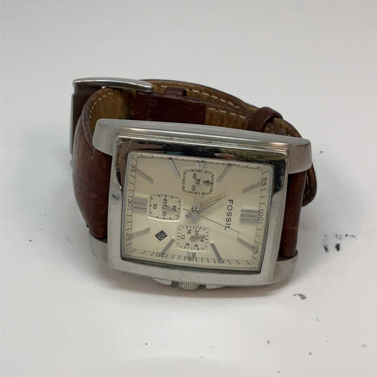 Designer Fossil Arkitekt FS-4331 Brown Leather Strap Date Analog Wristwatch image number 3