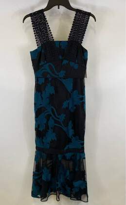 NWT Tahari Womens Blue Sleeveless Embroidered Mesh Lace Sheer Mermaid Dress Sz 0