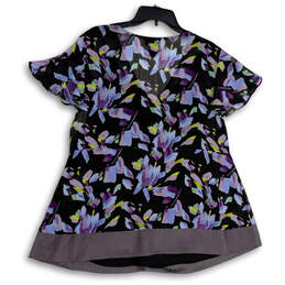 Womens Multicolor Floral V-Neck Short Sleeve Pullover Blouse Top Size 22/24 alternative image