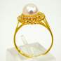 14K Yellow Gold 0.15 CTTW Diamond & Cultured Pearl Ring 3.0g image number 6