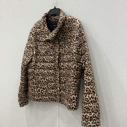 NWT Lands' End Womens Brown Leopard Design Full-Zip Puffer Jacket Size XL 18