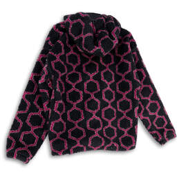 NWT Womens Purple Black Geometric Half Zip Sherpa Pullover Hoodie Size S alternative image