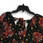 Womens Red Gold Floral Sheer Long Sleeve V-Neck Pullover Blouse Top Size XL image number 3
