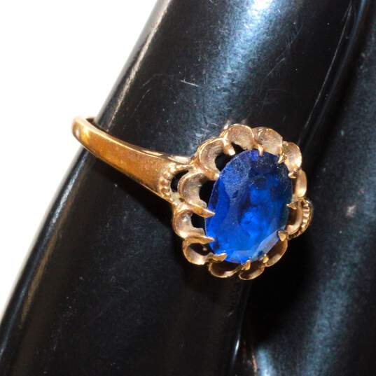 Vintage 10K Yellow Gold Blue Spinel Ring Size 8.25 - 2.6g image number 5
