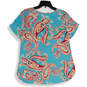 NWT Womens Blue Pink Paisley Short Sleeve Round Neck Blouse Top Size Medium image number 2