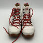 Womens Red White Round Toe Lug Sole Lace Up Ankle Combat Boots Size 8 image number 1