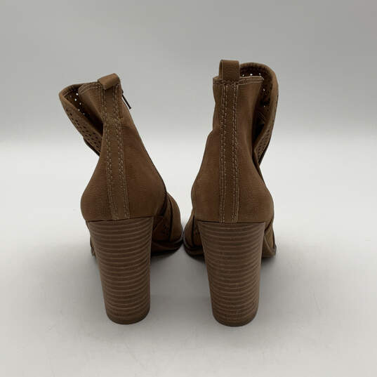 Womens Lakmeh Brown Leather Open Toe Side Zip Block Heel Booties Size 11M image number 2