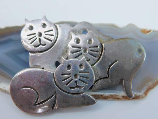 Taxco Sterling Silver Abstract Post Earrings & Cat Brooch 23.7g image number 2