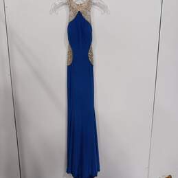 Cinderella Blue & Beige Beaded Evening Gown Prom Dress Size 6