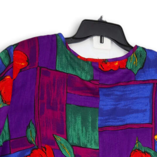 Womens Multicolor Floral Round Neck Short Sleeve Pullover Blouse Top Sz 2x image number 4