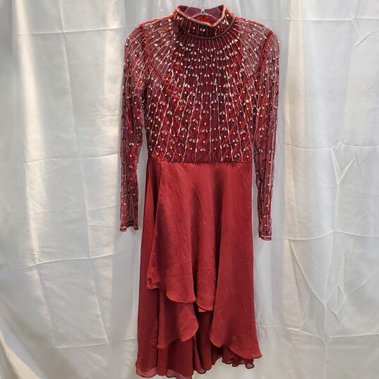 Asos Red Long Sleeve Embellished Dress NWT Size 6 image number 1